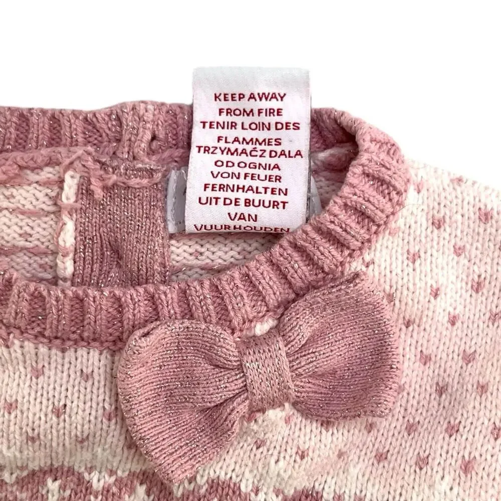 Adrienne Vittadini Bambini Sweater Dress Pink White‎ Toddler Sz 24 Months EUC